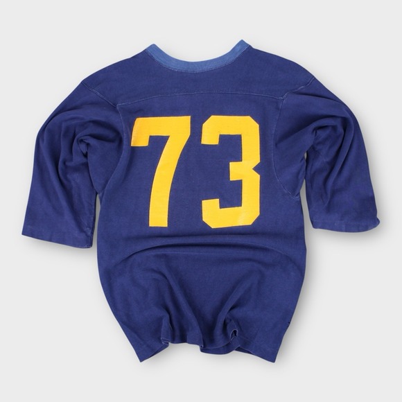 1960s Champion Marquette University Football Shirt 3/4 Sleeve Blue Sz S Rare USA - Picture 2 of 6